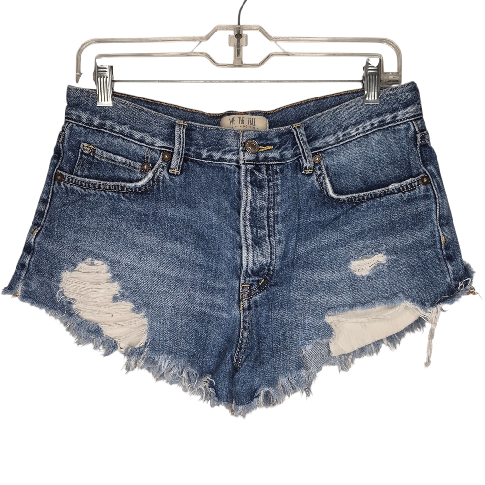 Free People We The Free Blue Distressed Jean Shorts‎ Size 28
